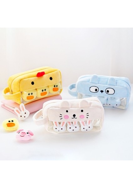 Gri Stil Peluş Hayvan Sevimli Kalem Çantası Koreli Öğrenci Sevimli Kırtasiye Kalem Kutusu Erkek Kız Hediye Yüksek Kapasiteli Pouool Malzeme (Yurt Dışından)