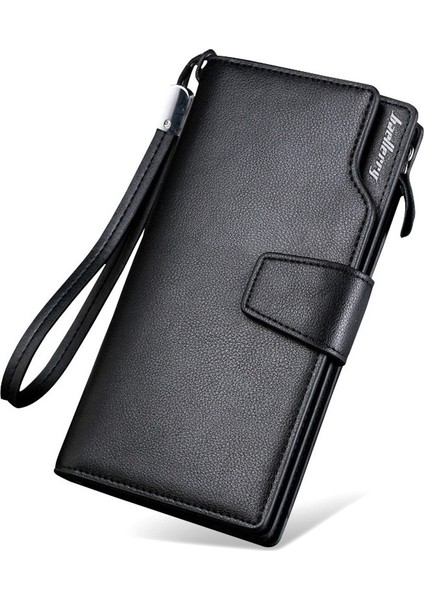 Erkek Fermuarlı Uzun Deri Kartlık Cüzdan Siyah (Yurt Dışından)