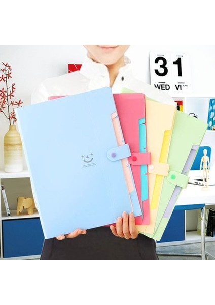 Mavi Stil Yeni Şeker Renkli Klasör Çok Katmanlı A4 Dosya Çantası Kağıt Depolama Çantası Ofis Yaratıcı Organ Çantası (Yurt Dışından)