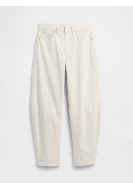 Kadın Kırık Beyaz High Rise Barrel Corduroy Pantolon fiyatları