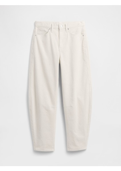 Kadın Kırık Beyaz High Rise Barrel Corduroy Pantolon indirimleri