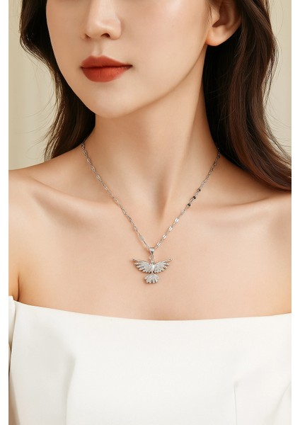 Hür Kuş Gümüş Kaplama Anka Kuşu Temalı Kadın Kolye