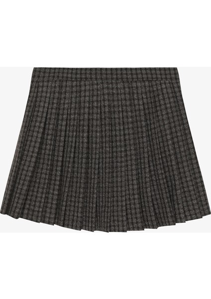 Piliseli Ekose Mini Etek Kahverengi