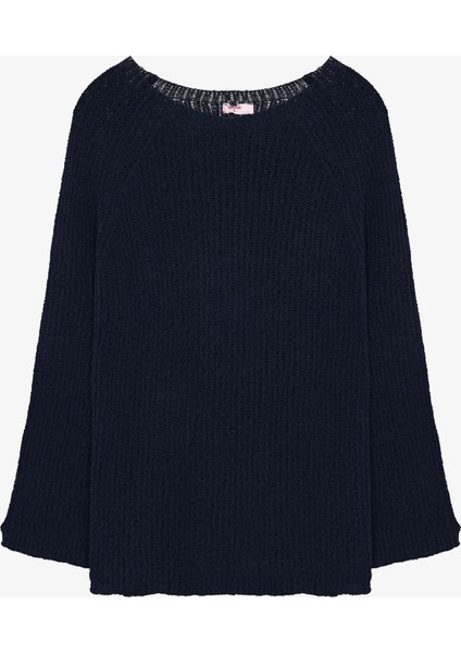 Kayık Yaka Oversize Triko Kazak Lacivert