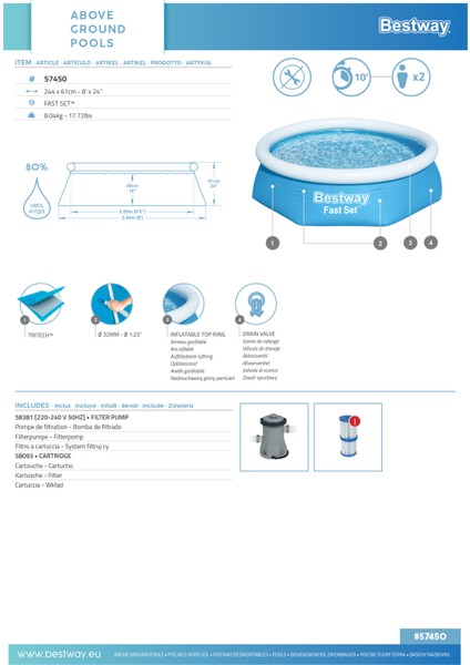 Şişme Aile Havuzu 244 cm x 61 cm 57450 fırsatları