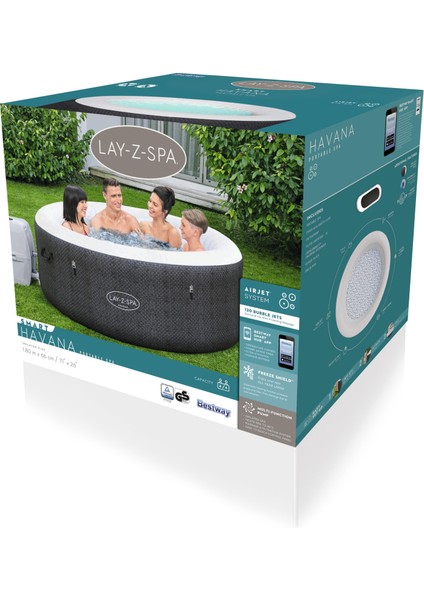 Lay-Z-Spa® 60035 Havana Smart Signature Airjet™ Şişme Spa Havuzu, Mobil Uygulama Kontrollü, 2-4 Kişilik