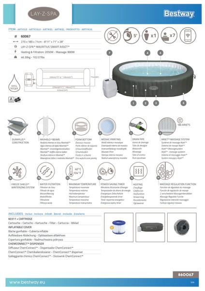 Lay-Z-Spa® 60067 Mauritius Smart Airjet™ Şişme Spa Havuzu, 5-7 Kişilik