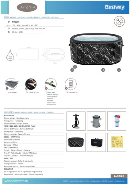 Lay-Z-Spa® Glacial Dip™ 6002Q Soğuk Terapi Buz Banyosu Küveti, 2 Kişilik