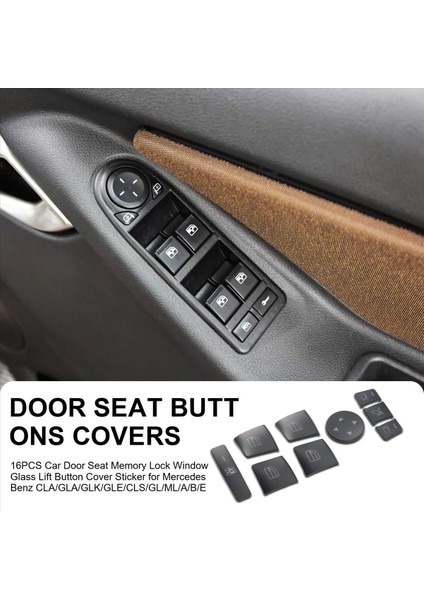 16PCS Araba Kapısı Koltuğu Bellek Kilidi Penceresi Cam Kaldırma Düğmesi Kapak Kapağı Çıkartma Benz Cla/gla/glk/gle/cls/gl/ml/a/b/e (Yurt Dışından) fırsatları