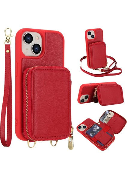 iPhone 15 Için Fermuarlı Kart Çantası Telefon Kılıfı (Yurt Dışından)