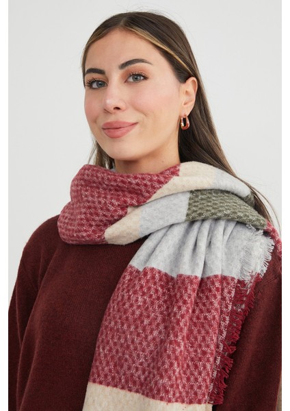 Renk Bloklu Petek Desenli Şal