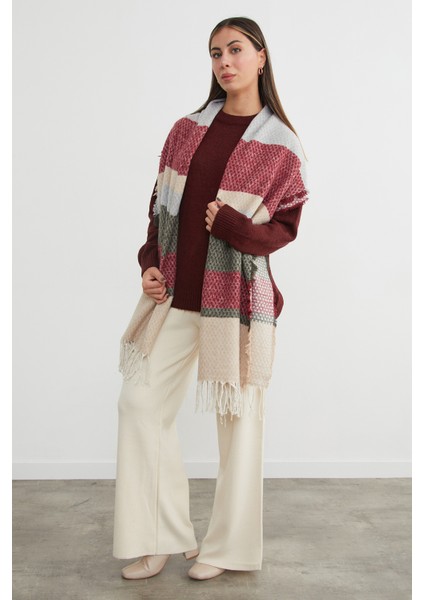 Renk Bloklu Petek Desenli Şal