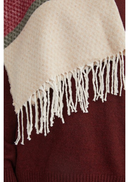 Renk Bloklu Petek Desenli Şal