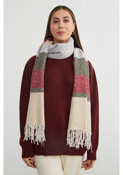 Renk Bloklu Petek Desenli Şal