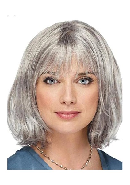 Gri Renk Yaşlı Peruğu Kısa Saç Kısa Peruk Gri Teyze Peruğu (5148)
