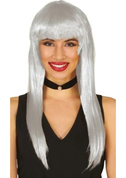Platin Gri Gümüş Renk Uzun Parti Peruğu Uzun Takma Peruk (5148)