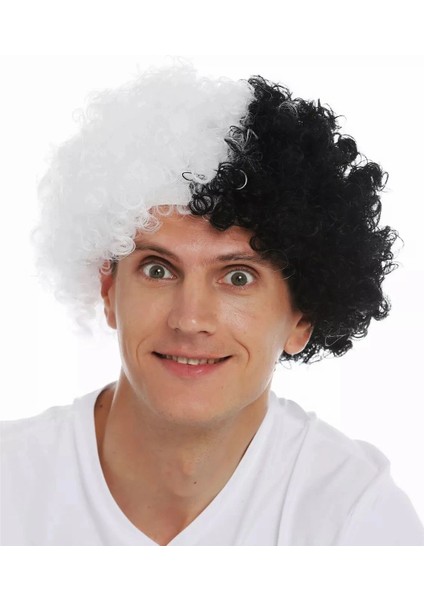 Siyah Beyaz Kıvırcık Afro Bonus Peruk Taraftar Bonus Saç (5148)