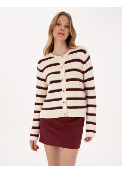 Kadın Vişne Regular Fit Triko Hırka 50310974-VR223