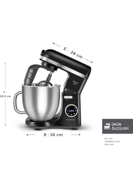 Mastermaid Chef Ultra D2000W Dijital Ekranlı Hamur Yoğurma Makinesi Black 7l fiyatları