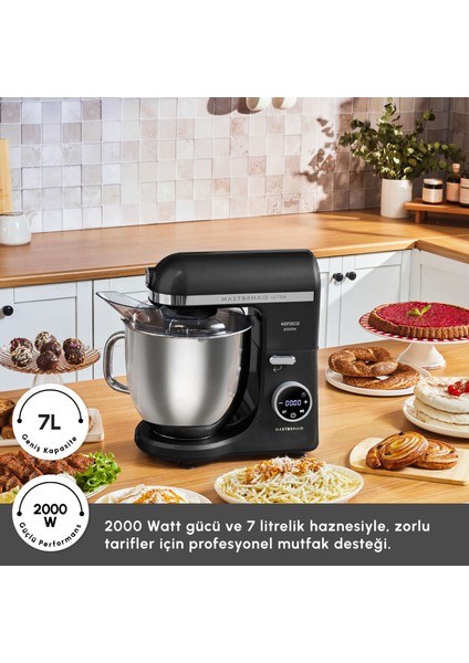 Mastermaid Chef Ultra D2000W Dijital Ekranlı Hamur Yoğurma Makinesi Black 7l modelleri