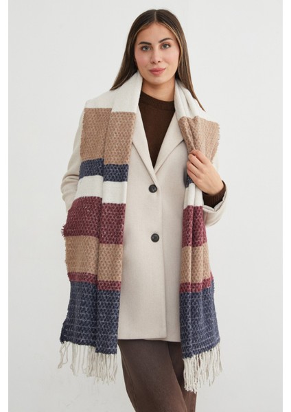 Renk Bloklu Petek Desenli Şal