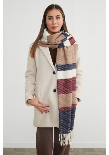 Renk Bloklu Petek Desenli Şal