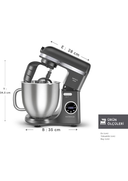 Mastermaid Chef Ultra D2000W Dijital Ekranlı Hamur Yoğurma Makinesi Shadow Gray 7l fiyatları