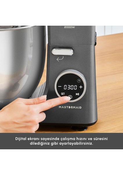 Mastermaid Chef Ultra D2000W Dijital Ekranlı Hamur Yoğurma Makinesi Shadow Gray 7l