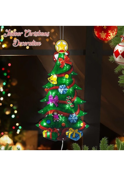 45 cm Vantuzlu Pvc Vinil Yılbaşı Çam Ağacı | Cama Yapışan LED Işıklı Noel Dekoru