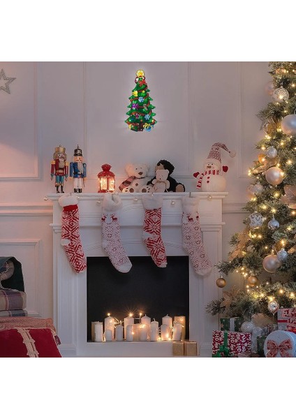 45 cm Vantuzlu Pvc Vinil Yılbaşı Çam Ağacı | Cama Yapışan LED Işıklı Noel Dekoru