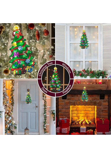 45 cm Vantuzlu Pvc Vinil Yılbaşı Çam Ağacı | Cama Yapışan LED Işıklı Noel Dekoru