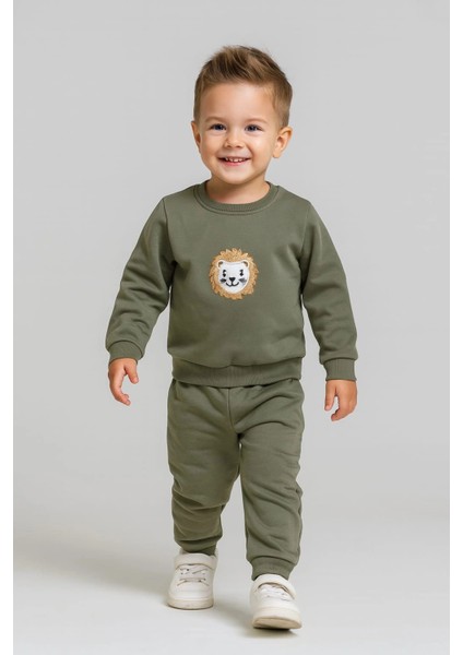 Erkek Çocuk Aslan Nakışlı 2’li Takım – Sweatshirt ve Alt Eşofman %100 Pamuk