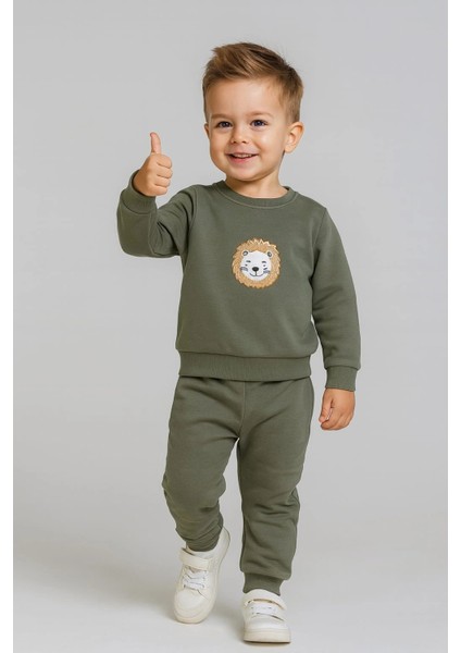 Erkek Çocuk Aslan Nakışlı 2’li Takım – Sweatshirt ve Alt Eşofman %100 Pamuk fiyatları