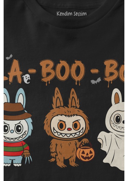 Halloween Labubu La Boo Boo Cadılar Bayramı Baskılı Çocuk Tişört Sevimli Hayalet Siyah T-Shirt fiyatları