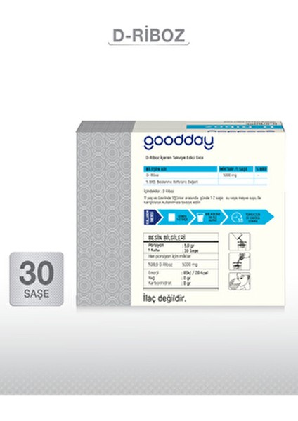 D-Riboz Toz Takviye Edici Gıda 30 Saşe 5000 mg Enerji Desteği İçin fırsatları
