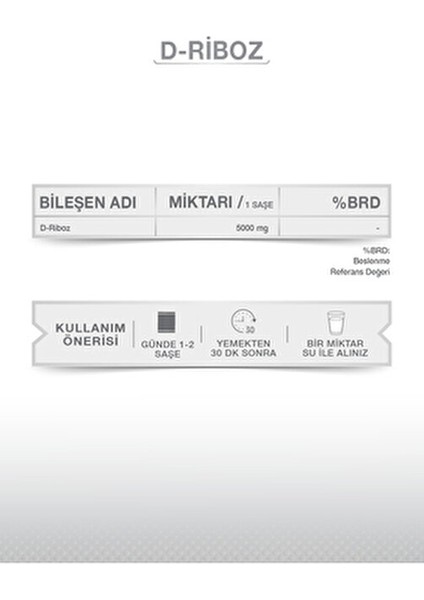 D-Riboz Toz Takviye Edici Gıda 30 Saşe 5000 mg Enerji Desteği İçin indirimleri