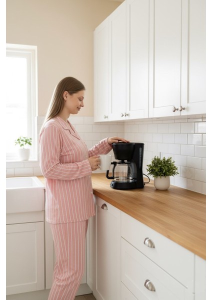 Kadın Büyük Beden Viskon Önden Düğmeli Gömlek Yaka Göğüs Cepli Uzun Kol Mevsimlik Pijama Takımı fırsatları