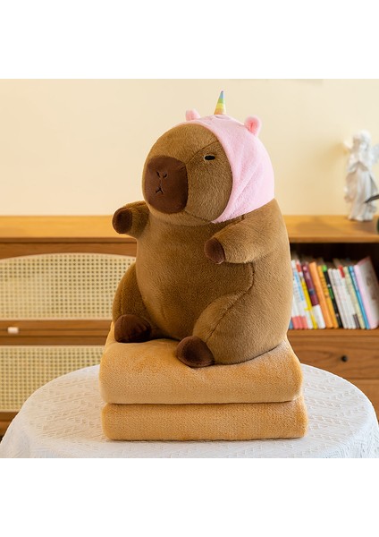 Karikatür Kapibara Yastık Battaniye 2'si 3 Arada Capibala Yastık Klima Çift Amaçlı Çocuk Uyuklayan Battaniye (Yurt Dışından)