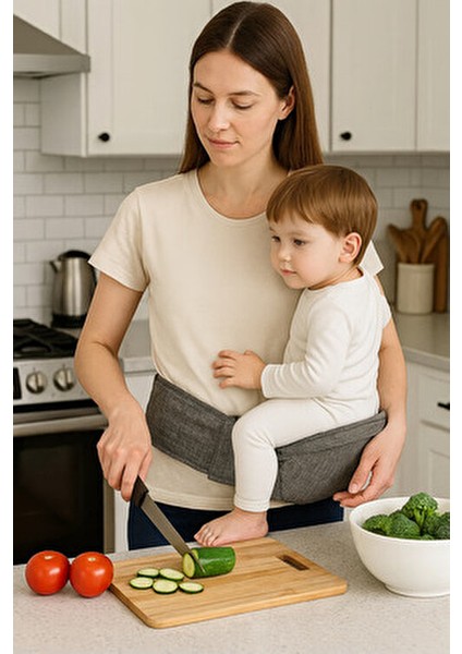 Loft Oturaklı Kanguru Gri Keten Malzeme ile 6-18 Ay Bebekler İçin Tasarlandı