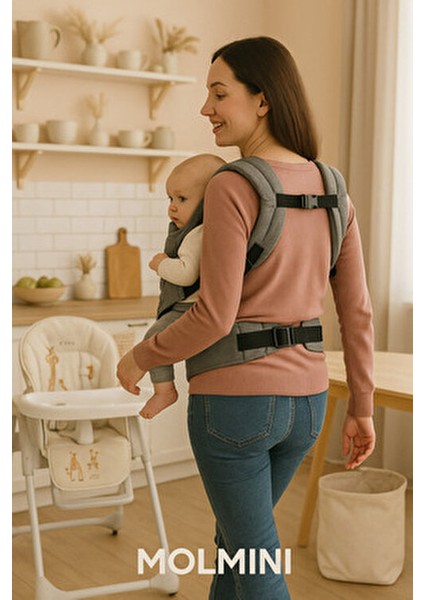 Loft Oturaklı Kanguru Gri Keten Malzeme ile 6-18 Ay Bebekler İçin Tasarlandı