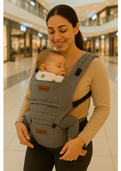 Loft Oturaklı Kanguru Gri Keten Malzeme ile 6-18 Ay Bebekler İçin Tasarlandı