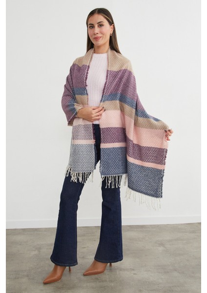 Renk Bloklu Petek Desenli Şal