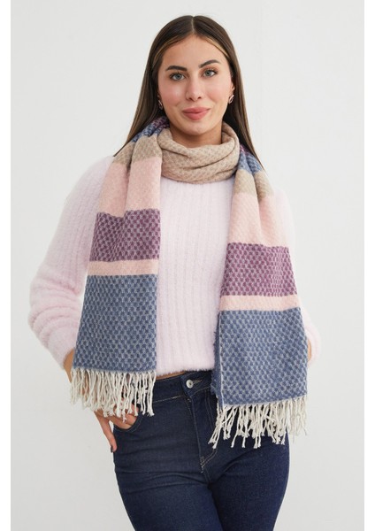 Renk Bloklu Petek Desenli Şal