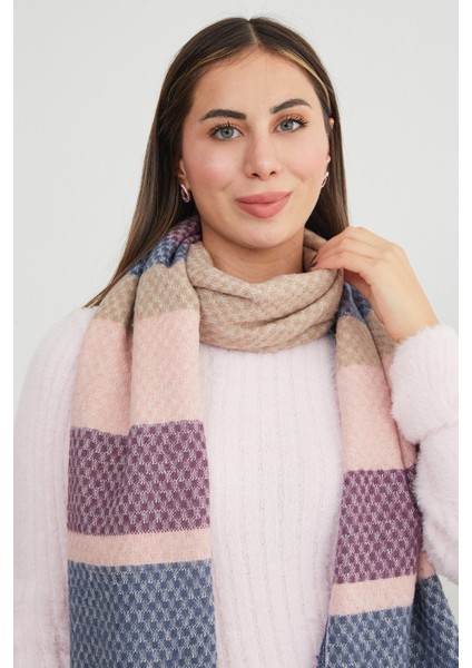 Renk Bloklu Petek Desenli Şal