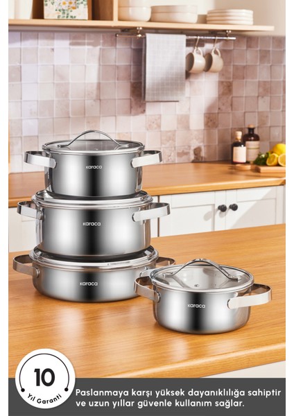 Power Steel 316+ 3ply Discovery Indüksiyon Tabanlı 8 Parça Çelik Tencere Seti fırsatları