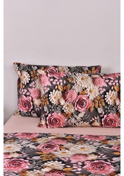 3D Çiçek Desenli Çift Kişilik Nevresim Takımı %100 Pamuk
