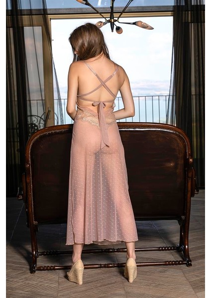 Shedo Transparan Puantiyeli Gecelik Elbise Cappucino (MGP31452) fiyatları