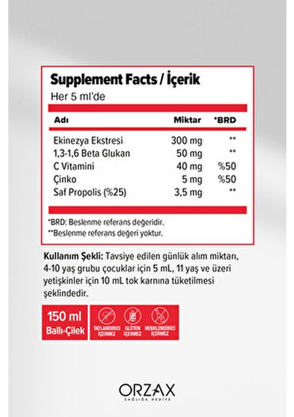 Ballı Çilek Aromalı Şurup 150 ml Ekinazya Propolis İçeren Takviye Edici Gıda modelleri