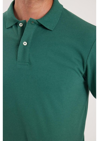 Erkek Slim Fit Dar Kesim Pamuklu Yumuşak Dokulu Serin Tutan Kumaş Düz Pike Yeşil Polo Yaka Tişört modelleri