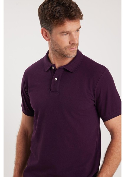 Erkek Slim Fit Dar Kesim Pamuklu Yumuşak Dokulu Serin Tutan Kumaş Düz Pike Mürdüm Polo Yaka Tişört fiyatları